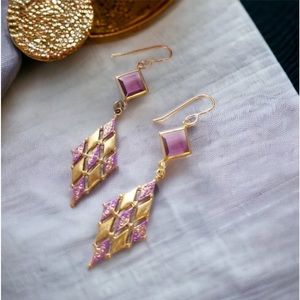 Swarovski Dangle Earrings Art Deco Gold Purple